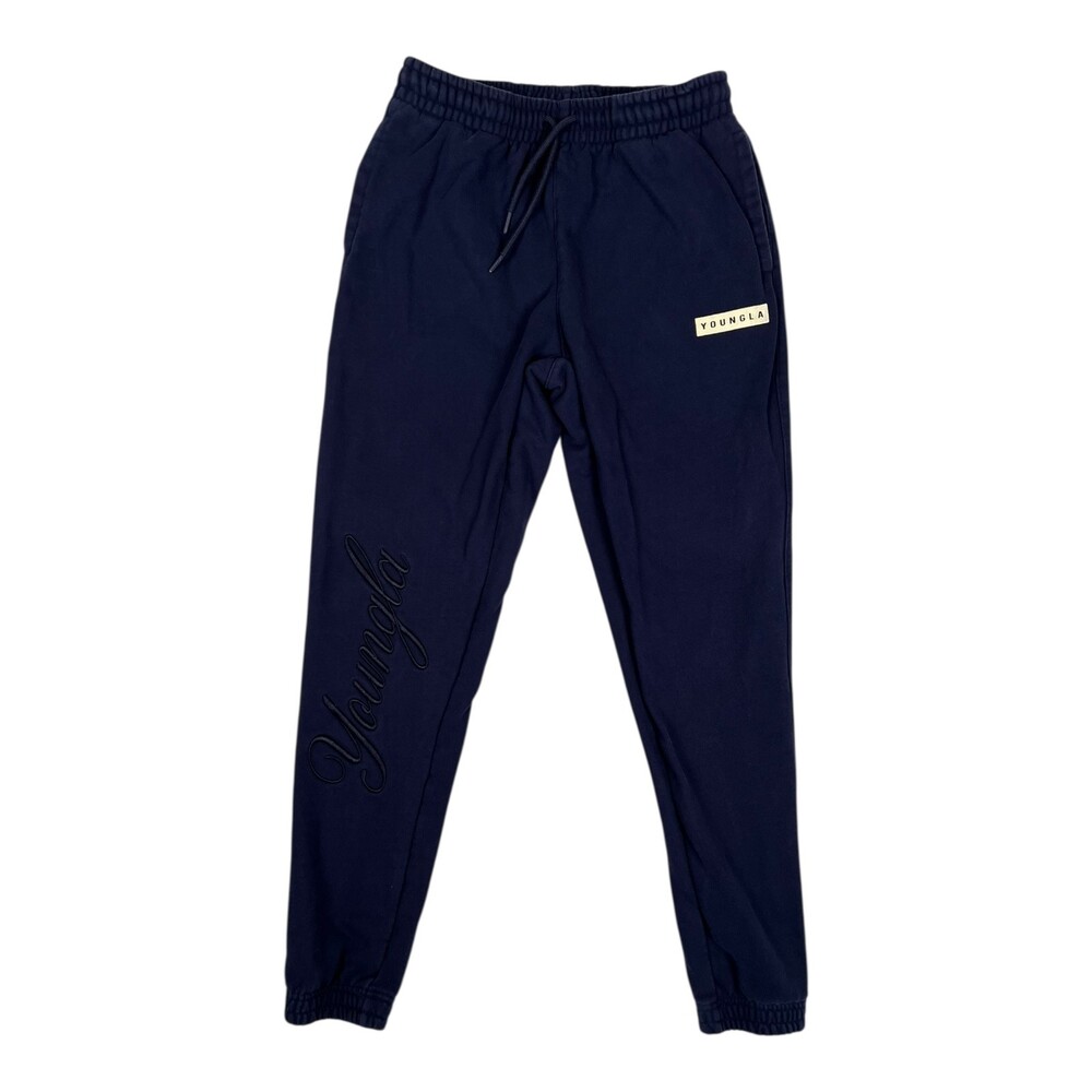 YoungLA Sweatpants Mens Medium Blue Fleece Joggers Tapered Athletic Embroidered
